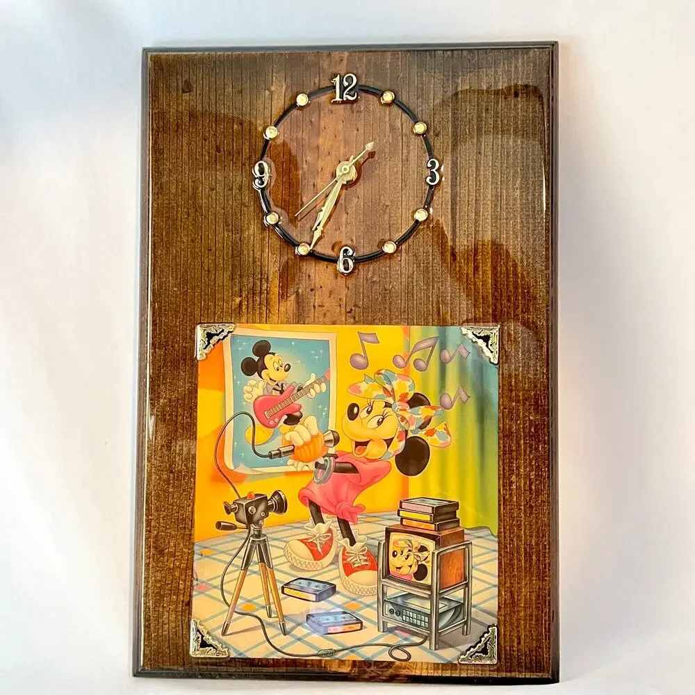 Vintage Handmade Minnie Mouse Wood Plaque Clock